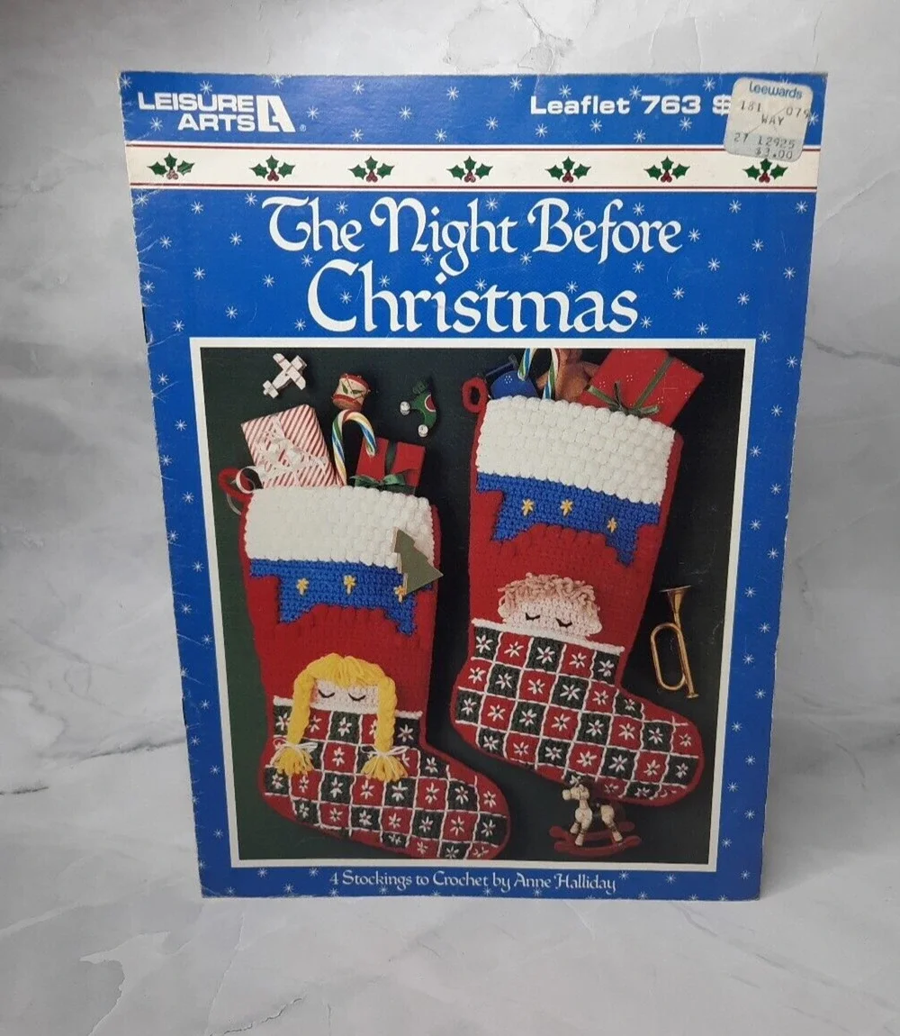 1989 Leisure Arts Crochet Leaflet The Night Before Christmas 4 Stockings